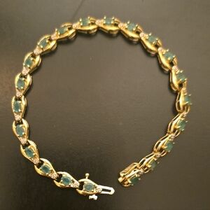 10kt Gold Emerald With Diamond Accents Tennis Bracelet